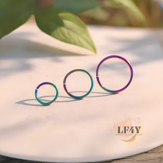 Extra Thin Small 22g Rainbow Cartilage Earring Helix Ring Hoop Tragus Ring Nose Ring 0.6mm 6mm 8mm 10mm 316L Steel - Guaranteed Non Alergic