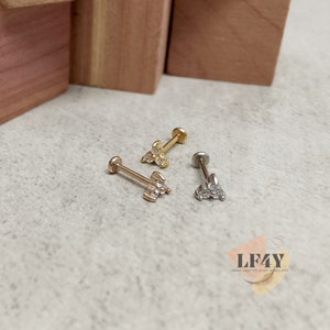 Delicate Thin 20g / 0.8mm Threadless Push In 3 Tiny 1.5mm Clear CZ Steel Silver Gold Labret Cartilage Tragus Stud Helix / Conch Stud Earring