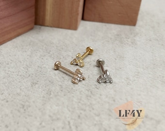 Tiny CZ Threadless Labret Stud: 20g Steel Threadless Cartilage, Conch, Helix Earrings