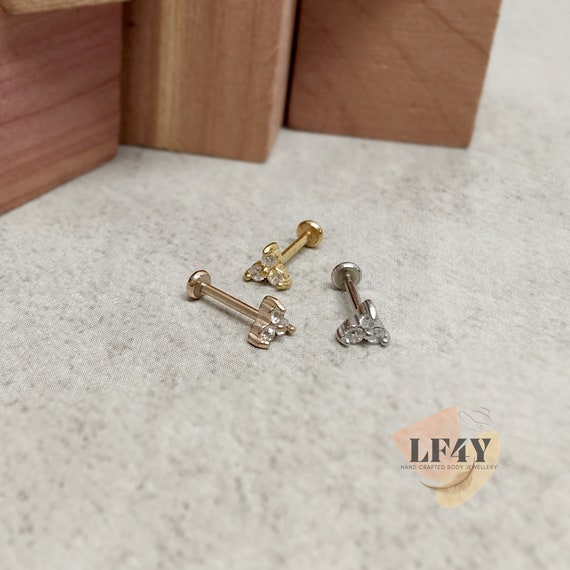 Delicate Thin 20g / 0.8mm Threadless Push In 3 Tiny 1.5mm Clear CZ Steel Silver Gold Labret Cartilage Tragus Stud Helix / Conch Stud Earring