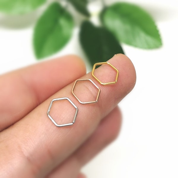 Thin Small 20g 0.8mm Hexagonal Nose Ring Helix Cartilage Earring Hoop Steel Silver Rose Gold Septum Ring  Ear Hugging 8mm Dia - Non Allergic