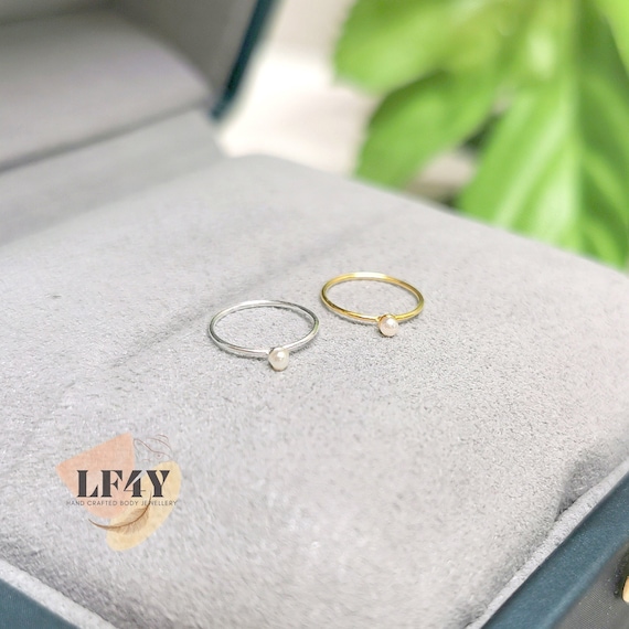 Extra Thin Tiny 24G / 0.5mm Delicate 2mm Pearl Tiny, 925 Sterling Silver Gold 8mm Dia Nose Ring, Small Pearl Delicate Nose Hoop / Nose Ring