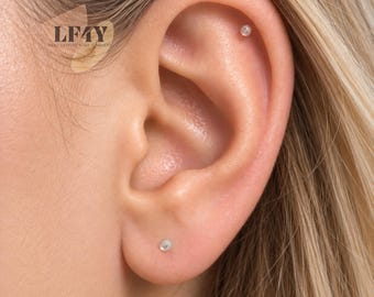 2pcs Clear Bioflex Labret Stud: Flexible Flat Back with Clear Ball, Internally Threaded