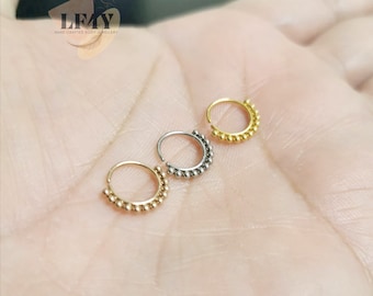 Beaded Surgical Steel Seamless Nose Ring Hoop: Tribal Cartilage Jewelry