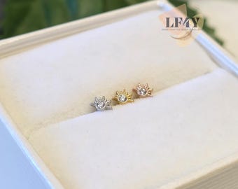 Tiny Sunburst Crystal Push In Labret Stud: 20G Threadless Steel Helix, Tragus, Cartilage Earrings