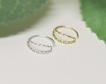 Zarter 22G sehr dünner 0,6mm Doppelt Verdrehter Diamantschliff 925 Sterling Silber Gold 8mm Durchmesser Nasenring für einzelne durchbohrte, offene Nasenring / Hoop