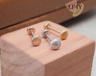 Swirl Disk Steel Push In Labret Stud: 20g Threadless Tragus Helix Cartilage Earring
