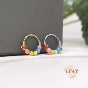 1.5mm Opal Stone 20G Silver Steel Extra Thin Small 0.8mm Nose Ring, 8mm Hoop, Rainbow Nose Ring, Opal Ring Stud Tragus Cartilage Earrings