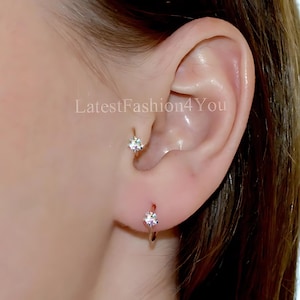 22g zilver goud dunne AB bloem diamante kraakbeen oorbel helix ring hoepel septum, neus, kraakbeen, helix, tragus ring hoepel neus hoepel