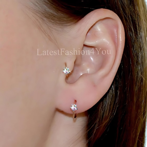 22g Silver Gold Thin AB Flower Diamante Cartilage Earring Helix Ring Hoop Septum, Nose, Cartilage, Helix, Tragus Ring Hoop Nose Hoop