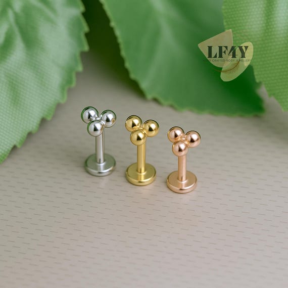 2.5mm Each Ball 18G / 1mm Thick 6mm 1/4" Wide 18g Internally Threaded Trinity Labret Steel / Gold / Rose Gold Earring Helix Tragus Cartilage
