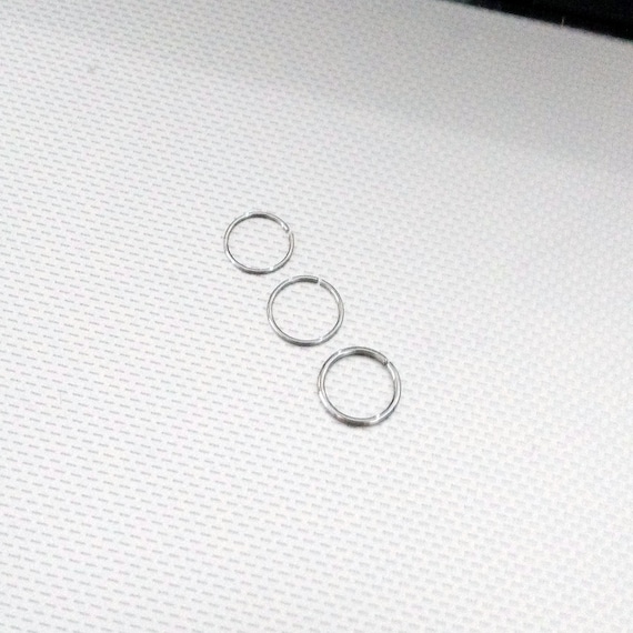 3pc Value Set/Pack Of 0.5 / 0.6 / 0.8 mm Extra Thin Tiny Small Steel Silver 6mm 8mm Cartilage Earring Helix Ring Hoop Tragus Nose Hoop