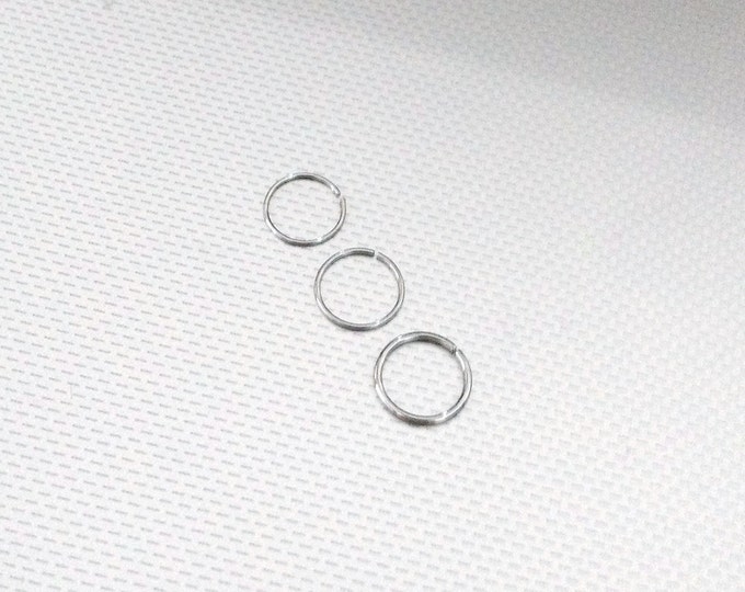 3pc Value Set/Pack Of 0.5 / 0.6 / 0.8 mm Extra Thin Tiny Small Steel Silver 6mm 8mm Cartilage Earring Helix Ring Hoop Tragus Nose Hoop