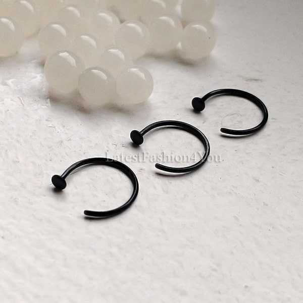 Extra Thin Small Tiny 0.8mm Nose Ring, Surgical Steel Black Nose Ring Stud Hoop 6mm, 8mm, 10mm Piercing Body Jewellery