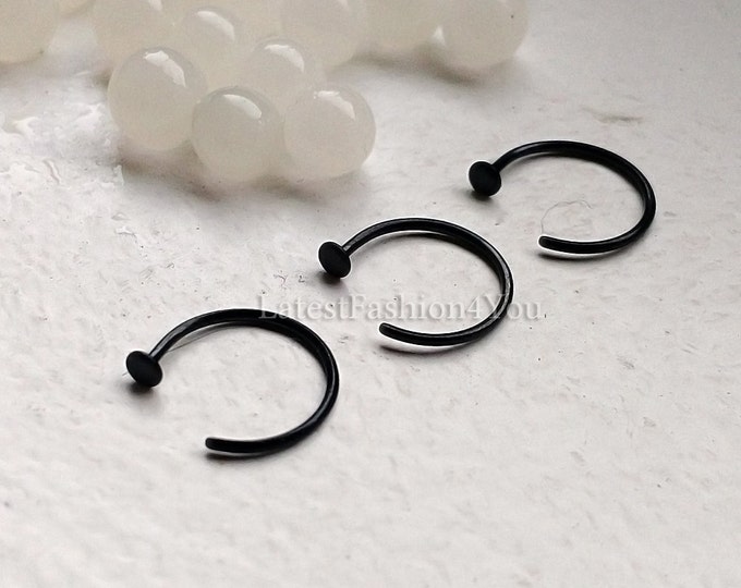 Extra Thin Small Tiny 0.8mm Nose Ring, Surgical Steel Black Nose Ring Stud Hoop 6mm, 8mm, 10mm Piercing Body Jewellery