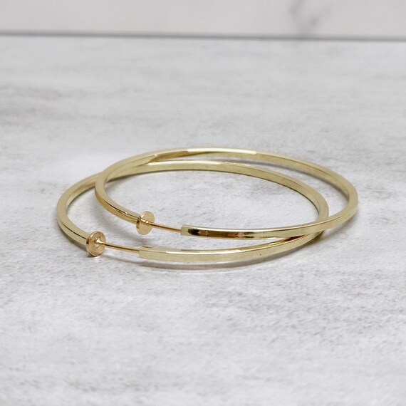 Clip On Fake Earrings, Square Pipe Ear Hoops, Gold 60mm Diameter Earrings, Only Wear Without Pierced Ears, Cheater Earrings, Large Earrings