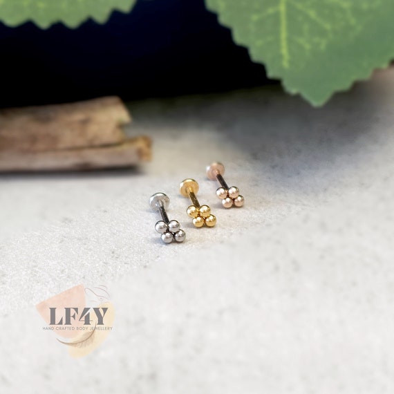Tiny Beads Delicate Thin 20g / 0.8mm Threadless Push In Quad Beads Steel Silver Gold Rose Gold Labret Tragus Stud Helix / Conch Stud Earring