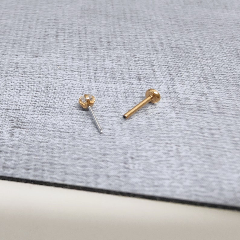 Petite étoile fine CZ 0,8 mm/20 g sans filetage Push-in étoile transparente en acier argentée or rose Labret Tragus Boucle d'oreille en hélice/conque image 4