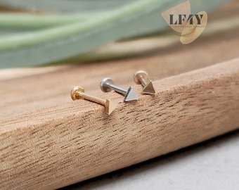 Tiny Triangle Push In Steel Labret Stud: 20g Threadless Tragus, Helix, Conch, Cartilage Earring