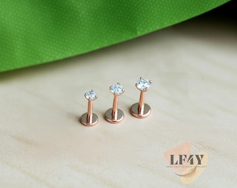 Rose Gold Cubic Zirconia Labret Stud: 18G Helix, Cartilage, Conch, Tragus Earrings