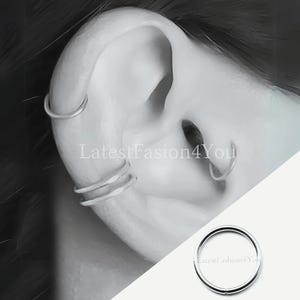 Polished End Tiny Thin Small Silver Steel Continuous Seamless Nose Ring Hoop 6mm 8mm 10mm Thickness 0.8mm 1mm Cartilage, Tragus, Lip Ring