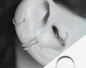 Polished End Tiny Thin Small Silver Steel Continuous Seamless Nose Ring Hoop 6mm 8mm 10mm Thickness 0.8mm 1mm Cartilage, Tragus, Lip Ring