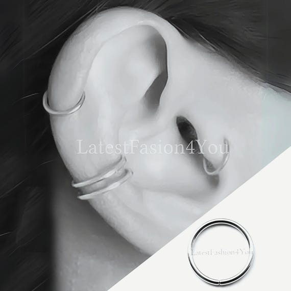 Polished End Tiny Thin Small Silver Steel Continuous Seamless Nose Ring Hoop 6mm 8mm 10mm Thickness 0.8mm 1mm Cartilage, Tragus, Lip Ring