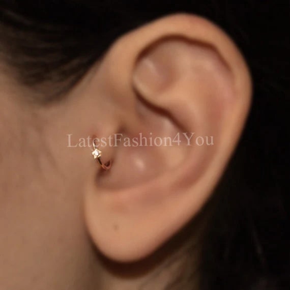 22g Silver Gold Thin Clear Crystal Star Diamante Cartilage Earring Helix Ring Hoop Septum, Nose, Cartilage, Helix Tragus Ring Hoop Nose Hoop
