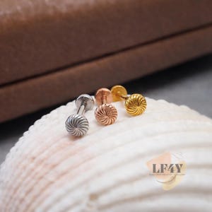 Labret a pressione in acciaio con disco a spirale: orecchino senza filettatura da 20 g per trago, elica e cartilagine