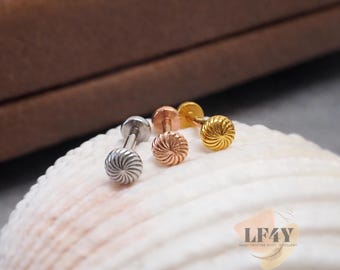 Swirl Disk Steel Push In Labret Stud: 20g Threadless Tragus Helix Cartilage Earring