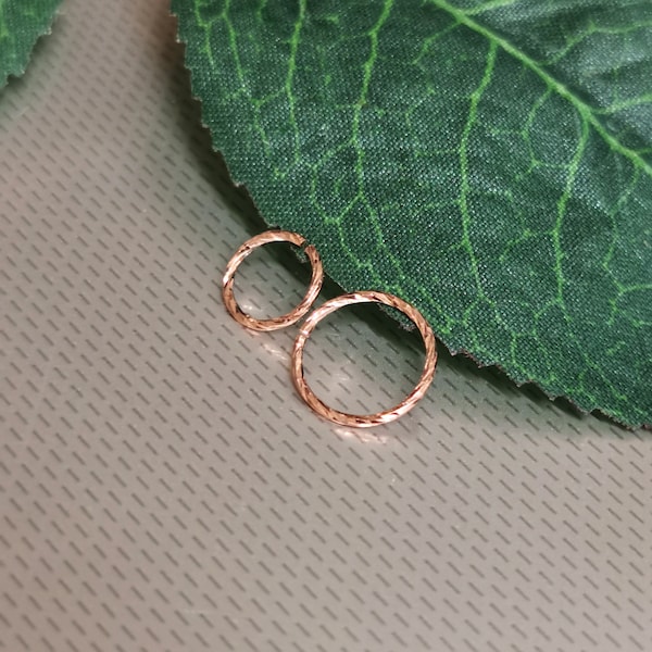 Thin Small Sterling Rose Gold Textured, Twisted, Diamond Cut Cartilage Earring Helix Ring Hoop Tragus Ring Nose Hoop Ring 0.6mm 6mm 8mm