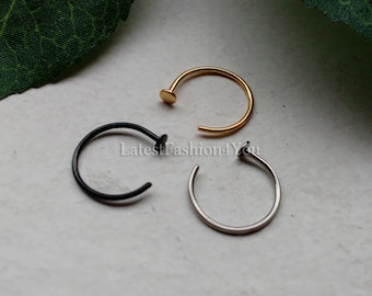 20G Silver Steel Gold Black Extra Thin Small 0.8mm Nose Ring, Surgical Steel Nose Ring Hoop Stud 6mm, 8mm, 10mm Piercing Body Jewellery