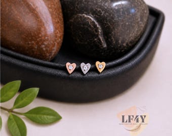 Tiny Heart CZ Push-In Labret Stud: 20g Steel Tragus Earring