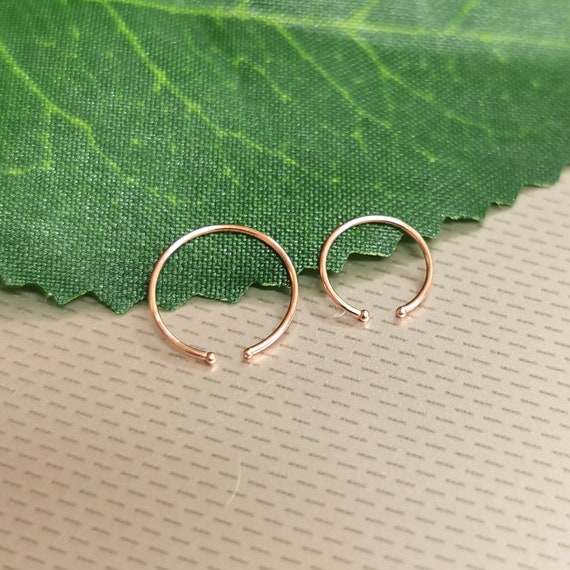 Tiny Thin Delicate Small Fake Rose Gold, Clip On Nose Hoop, Ring, Stud, 0.5 mm Thick 6mm & 8mm Diameter, No Piercing Needed