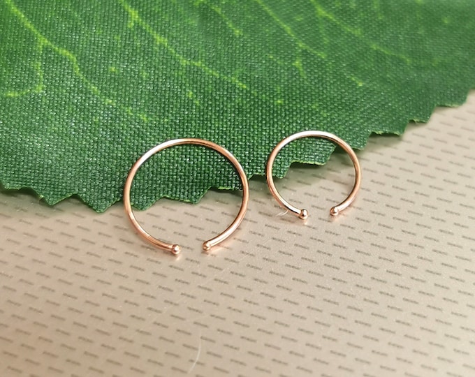 Tiny Thin Delicate Small Fake Rose Gold, Clip On Nose Hoop, Ring, Stud, 0.5 mm Thick 6mm & 8mm Diameter, No Piercing Needed