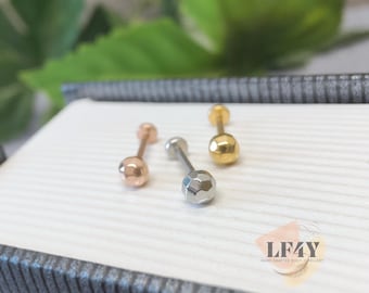 Disco Ball Steel Push In Labret Stud: 20g Threadless Helix Tragus Cartilage Conch Earrings