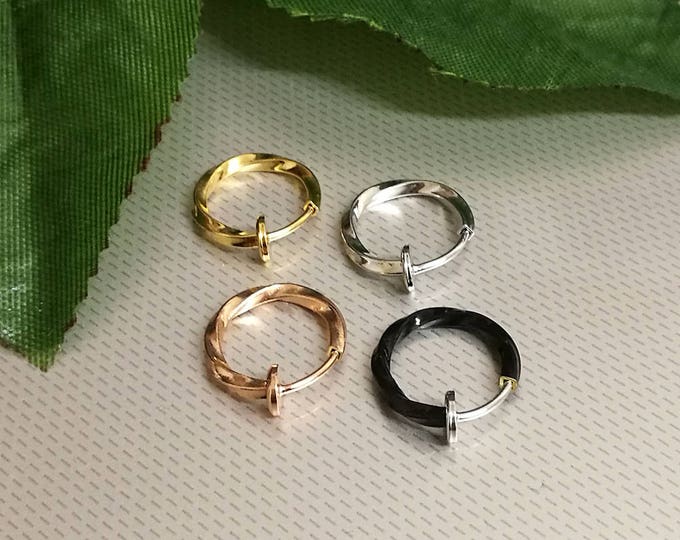 Fake Clip On Twisted Rose Gold, Black, Silver, Steel, Gold Spring Loaded Nose Hoop Rings Stud Earrings Lip Ring - No Piercing Needed