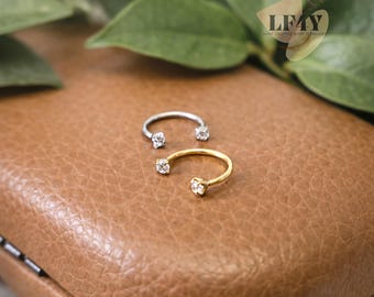 Thin Push In 20G Horseshoe Nose Hoop Ring with CZ – Tragus, Helix, Rook Piercing