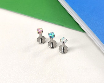 Opal Stone Tragus Stud: 16g Internally Threaded Cartilage Labret