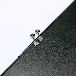 CZ Clear Gem Internally Threaded Heart Star Tragus Labret Cartilage Earring Helix Stud Bar Steel Silver 16g 1.2mm -  Guaranted Non Allergic