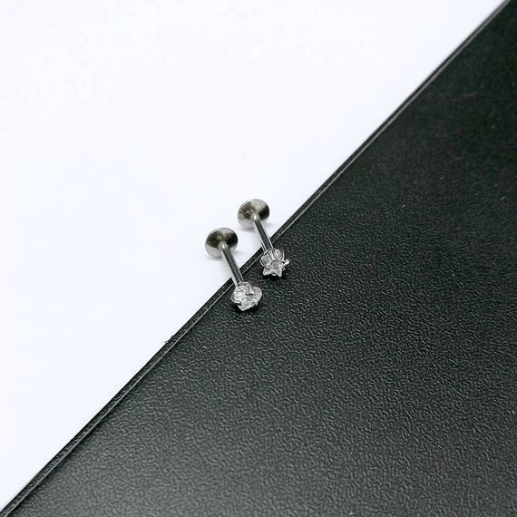 CZ Clear Gem Internally Threaded Heart Star Tragus Labret Cartilage Earring Helix Stud Bar Steel Silver 16g 1.2mm -  Guaranted Non Allergic