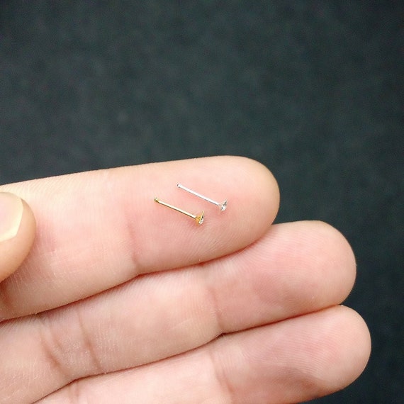 Very Thin Clear Crystals Triangle Diamante Silver Gold Nose Pin Stud Earrings With Tiny Bone End To Hold The Pin
