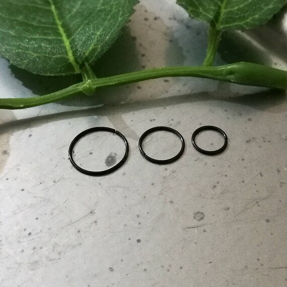 Extra Thin Small 22g Black Cartilage Earring Helix Ring Hoop Tragus Ring Nose Hoop Ring 0.6mm 6mm 8mm 316L Steel - Guaranteed Non Alergic
