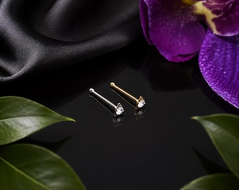 Sterling Silver Triangle Nose Stud: Clear Crystal Pin Bone End