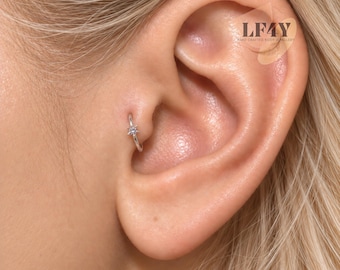 Silver Star Diamante Cartilage Hoop: 22g / 0.6mm Helix Tragus Ring