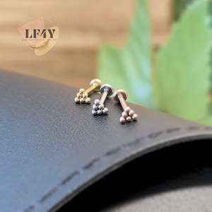 Delicate Thin 20g / 0.8mm Threadless Push In Tiny 3mm Beaded Triangle Steel Silver Gold Labret Tragus Stud Helix / Cartilage Stud Earrings
