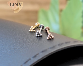 Tiny Beaded Triangle Push In Stud: 20g Threadless Steel Tragus, Helix, Conch, Cartilage Earrings