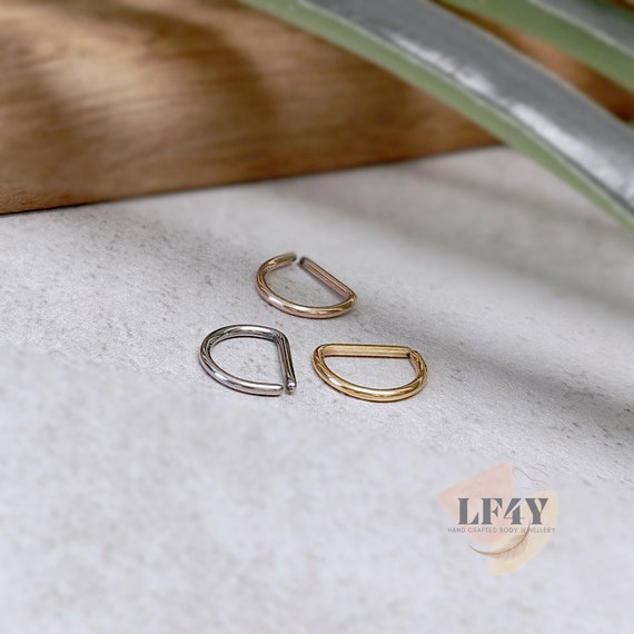 Simple D Septum Ring - D Shape Septum Hoop - Gypsy Septum Ring - Septum Hoop Retainer Piercing Thickness 1.2mm / 16 Guage - Septum Jewellery