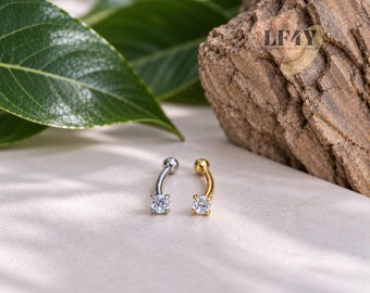 18G Curved Eyebrow Barbell, 2.5mm Cubic Zircon Gem, Curved Bar Cartilage Earrings