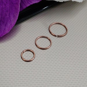 6 mm 8 mm 10 mm Delgado pequeño anillo de tragus de oro rosa, aro de anillo de hélice de cartílago, anillo de aro de nariz 0.8 mm acero 316L - no alérgico garantizado